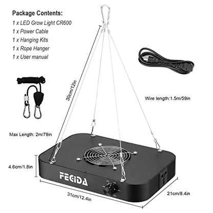 FECiDA 1300W Equivalent LED Grow Light, 130 Watt Power Draw, 0–100 Dimmable - size: 130 Watt