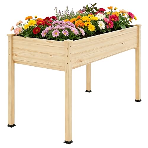 Raised Garden Bed with Legs, 48x24x30in Tall Wooden Elevated Planter Box with Liner for Flowers Vegetables Herbs, Outdoor Reinforced Large Raised Bed for Balcony/Patio/Backyard - size: 48x24x30in