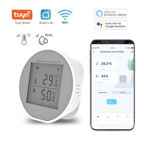 Wengart WiFi Temperature Humidity Sensor WSD400H,2.4GHz Tuya App,Indoor LCD Thermometer Hygrometer,Compatible with Alexa,Google Assistant