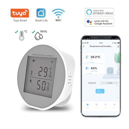 Wengart WiFi Temperature Humidity Sensor WSD400H,2.4GHz Tuya App,Indoor LCD Thermometer Hygrometer,Compatible with Alexa,Google Assistant