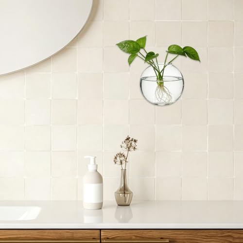 8PCS Wall Mounted Vase, Glass Wall Vase Propagation Wallmount Hanging Planters for Hydroponics with Traceless Nails for Home Office Living Room