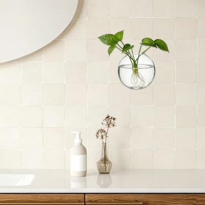 8PCS Wall Mounted Vase, Glass Wall Vase Propagation Wallmount Hanging Planters for Hydroponics with Traceless Nails for Home Office Living Room