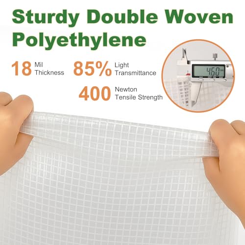 18 Mil Greenhouse Cover, 14x18 FT Clear Heavy Duty Greenhouse Tarp, UV Resistant Waterproof Green House Plastic Covering with Grommets for Garden, Farms, Nursery - size: Clear White 14FTx18FT