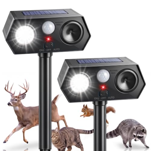 2026 Solar Ultrasonic Animal Repeller Outdoor, Deer Repellent Devices with Motion Sensor & LED Flashing Light, Cat Deterrent for Yard, Garden, Lawn, Rabbit, Squirrel, Raccoon, Dog, 2 Pack Black - color: Black