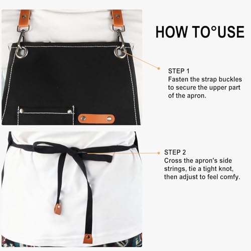Unisex Woodworking Work Apron, 16oz Multi-Pocket Canvas Apron - color: Black