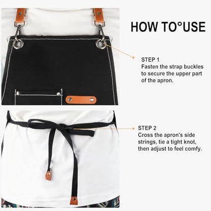 Unisex Woodworking Work Apron, 16oz Multi-Pocket Canvas Apron - color: Black