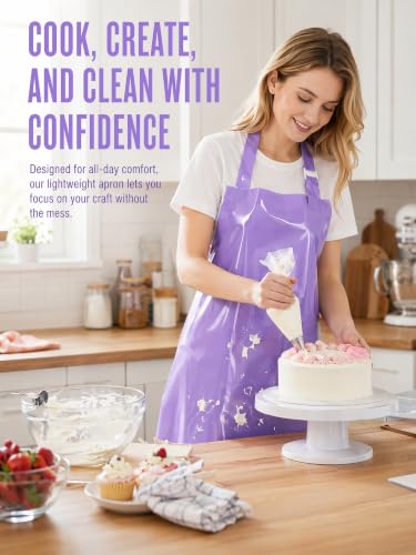 Molaxhome TPU Waterproof Apron Oil-resistant Chef Apron for Unisex Kitchen - color: Purple