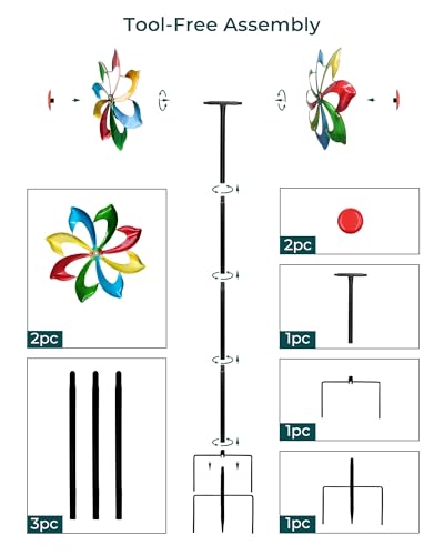 Colorful Metal Wind Spinner, 13" Garden Spinner with Stake