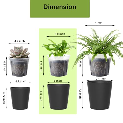 6 Inch Self Watering Pot with Clear Inner Pot, Black, 3 Pack - color: Black, size: 6in(3pack)