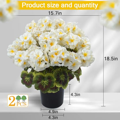 lovemoon 2 Pcs Geranium Potted Artificial Flowers, White, 19" - color: White