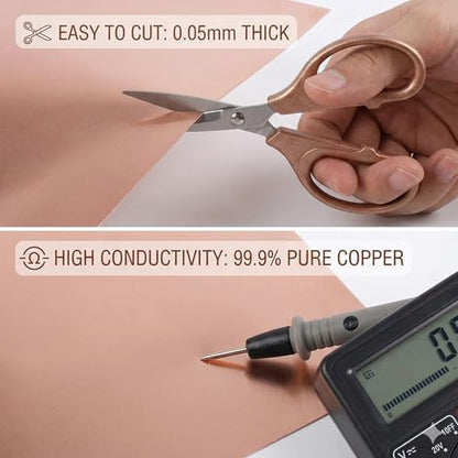 99.9% Pure Copper Sheet Metal Foil,44 Gauge(0.05mm) x 100mm x 2m Roll | High Conductivity Copper Strip for Electrical Repairs, EMI Shielding, Stained Glass, DIY Crafts and Soldering - color: 44 Gauge(0.05mm) x 100mm x 2m