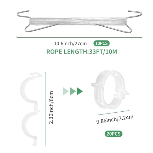 Tomato Support Hooks with Tomato Clips, Tomato Hooks with String- 30pcs - size: 33.3ft-10ps
