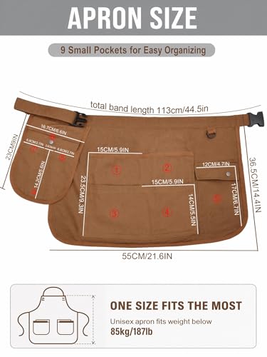 Molaxhome Waist Tool Apron with Multi-Pocket Adjustable Belt for Gardening - color: Brown