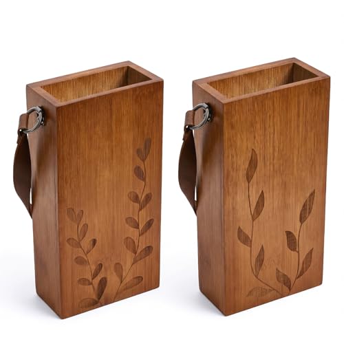 Bamboo Wall Planters with Durable Leather Handle for Indoor Plants