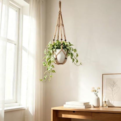 Mkono Macrame Plant Hanger Indoor, 29 Inch Hanging Planter Holder Brown - color: Brown