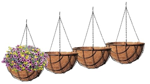 MTB Supply 4 Pack 14 Inch Garden Hanging Baskets Vintage Geo with Coco-Liner for Home Balcony Patio Decoration Outdoor Hanging Planter - size: 14" Geo 4pack