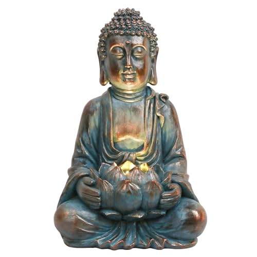 TERESA'S COLLECTIONS Meditating Buddha Solar Resin Garden Statue 7.1" - size: Medium