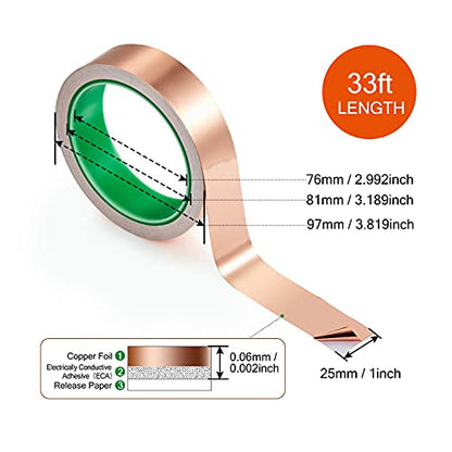 CHANZON Copper Foil Tape 25mm 1inch x 33ft Double Sided Conductive Adhesive - size: 4) 1inch x 33ft