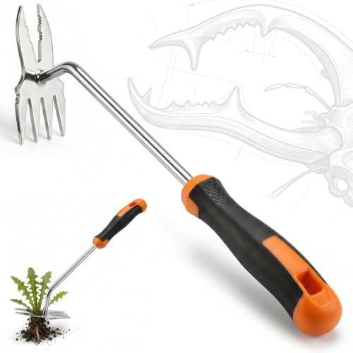 Weed Puller Tool, 2-in-1 Hand Weeder and Root Remover, Heavy Duty Stainless Steel Weeding Tool for Deep Roots, Ergonomic Garden Weed Pulling Tool for Lawn and Yard - Green (Orange) - color: Orange