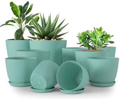 Plant Pots Indoor with Drainage, 10 Pack Multi-Size Planters Set, Aqua - color: Aqua, size: Pack of 10