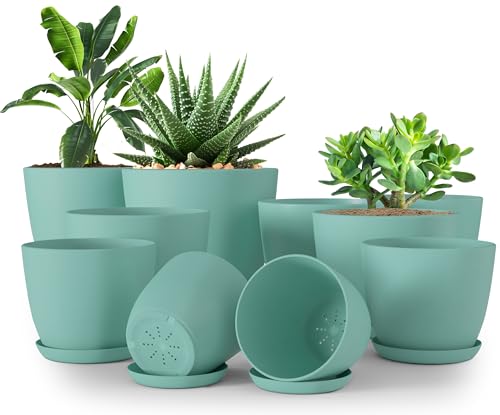 Plant Pots Indoor with Drainage, 10 Pack Multi-Size Planters Set, Aqua - color: Aqua, size: Pack of 10