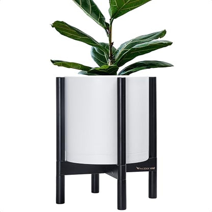 D'vine Dev Plastic Pot with Ebony Wood Stand, White, 12 in, 55-C-Q-1 - color: Matte White Pot + Ebony Stand, size: 12 Inch