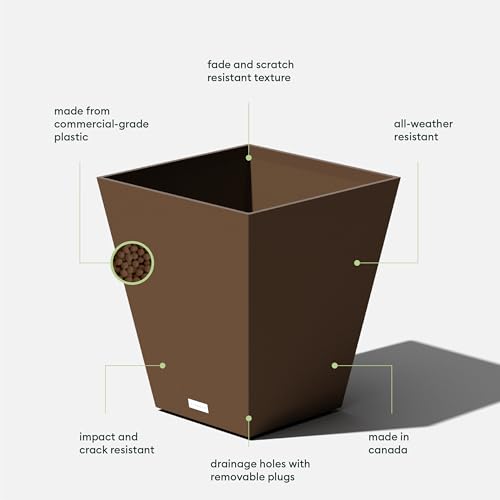Veradek Pure Series Nobleton Planter - Tapered Square Outdoor Planter - color: Espresso, size: 18 inch - 2 Pack