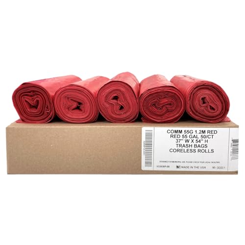 Ultrasac 55 Gal Red Trash Bags, 1.5 MIL (EQ.), 37" x 54" (50 Pack) - color: Red, style: 50-55 Gal, 1.5 Mil Equiv, 50 Count