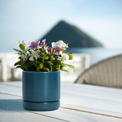 D'vine Dev 4-Pack Ceramic Pots with Saucers, Teal, 4.7 in, 94-X-B-9 - color: Teal, size: 4.7 Inch