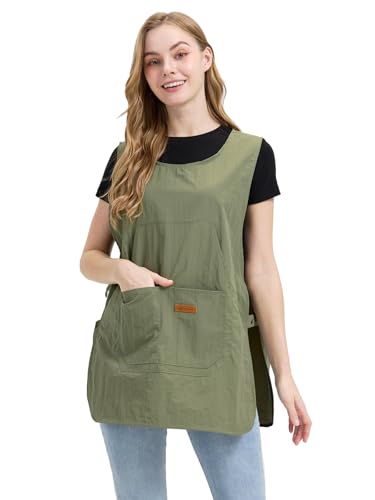 Molaxhome Smock Apron Unisex Waterproof Cobbler Apron with 3 Large Pockets - color: Green
