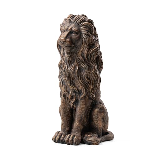 Glitzhome Guardian Sitting Lion Statue Regal Indoor and Outdoor Garden Sculpture for Home Entrance Porch and Yard, 27.75" H, Bronze - color: Bronze