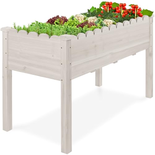 Best Choice Products Raised Garden Bed, Scalloped Design, Elevated Wood Planter Box Stand for Backyard, Patio, Balcony with Bed Liner, 48 x 24 x 30 Inches, 200 Pound Capacity - White - color: White, size: Scalloped Trim 48" Length