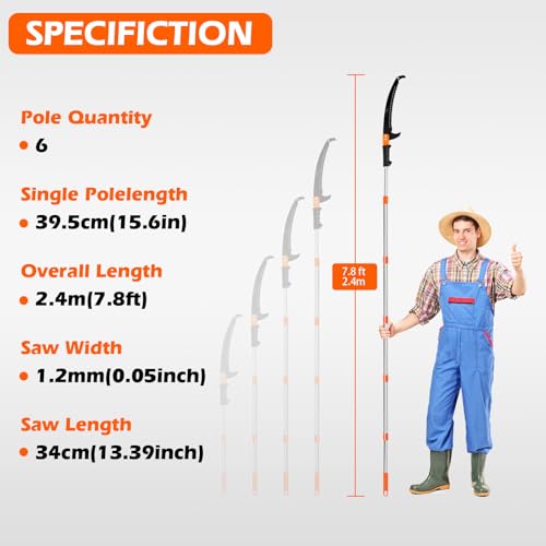 Grefinity Manual Pole Saw, 7.8 Ft Pole Saws for Tree Trimming - size: 7.8Ft