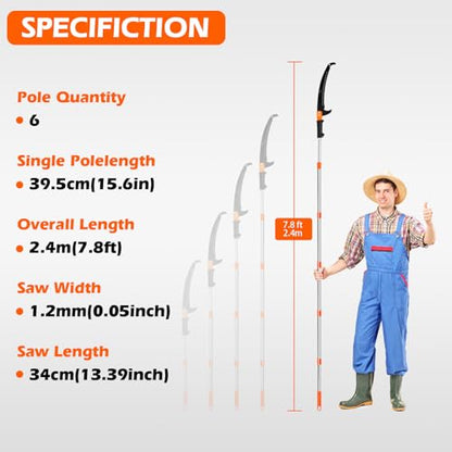 Grefinity Manual Pole Saw, 7.8 Ft Pole Saws for Tree Trimming - size: 7.8Ft