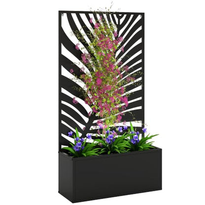 Outsunny Metal Raised Garden Bed with Trellis, Large Leaf Cut-Out - style: Large Leaf Cut-Out