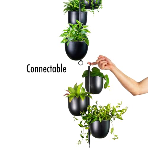 3-Tier Metal Hanging Planter with 6 Inch Oval Pots - Black Modern Triple Tiered Plant Hanger - Vertical Stackable Wall and Ceiling Mount Holder for Indoor and Houseplants - size: Triple-Tier