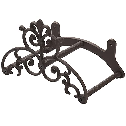 MyGift Brown Heavy Duty Cast Iron Outdoor Garden Water Hose Hanger - style: Vintage Scrollwork