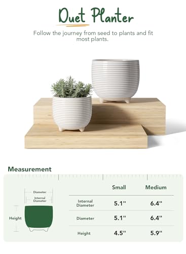 LE TAUCI Ceramic Plant Pots, 5.1 + 6.4 Inch, Set of 2, Reactive Glaze White - color: Reactive Glaze White