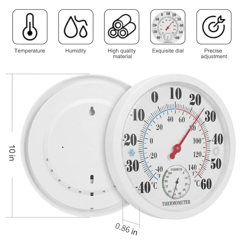 10 Inch Indoor Outdoor Thermometer Hygrometer, Wall Mount