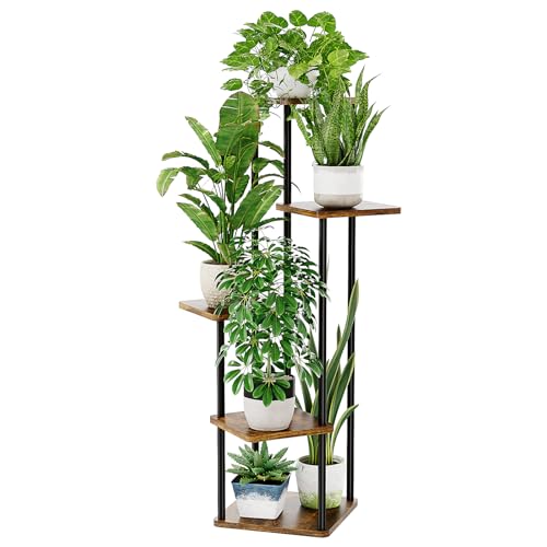 Bamworld Plant Stand Indoor Corner Plant Shelf for Multiple Plants - color: Brown Oak, size: 5 Tier