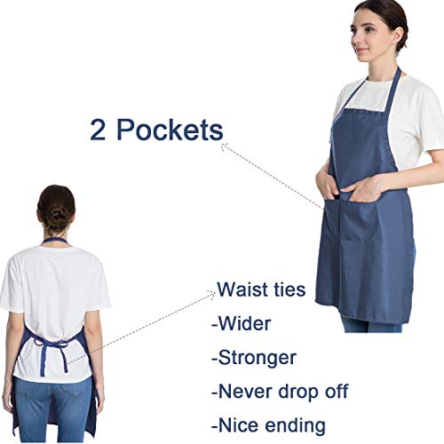 Total 6PCS Blue Bib Apron Adult with 2 Pockets for Women Men Chef Cooking Kitchen (6, Deep Blue) - color: Dark Blue