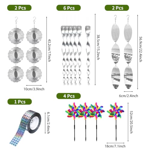 15Pack Bird Deterrents for Outside Patio - Bird Repellent Devices Outdoor with Pinwheels, Reflective Spinners & Tape, Bird Reflectors to Keep Birds Away, Woodpecker Deterrent for House Yard Garden