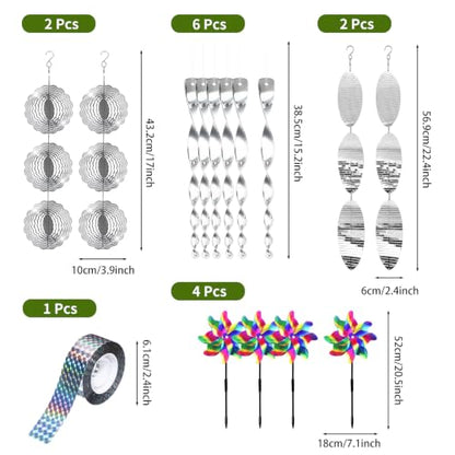 15Pack Bird Deterrents for Outside Patio - Bird Repellent Devices Outdoor with Pinwheels, Reflective Spinners & Tape, Bird Reflectors to Keep Birds Away, Woodpecker Deterrent for House Yard Garden