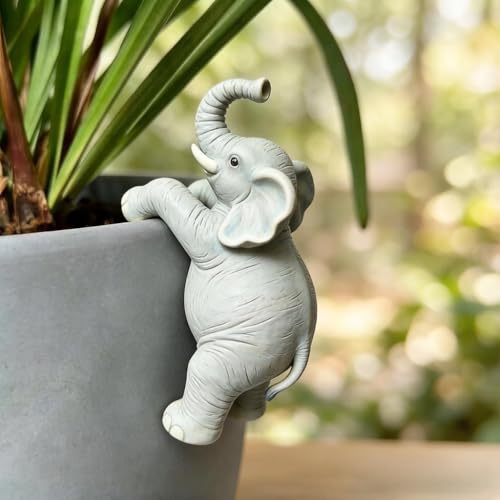 Cute Climbing Animal Flower Pot Huggers, Animal Figurines Plant Decorations for Pots, Resin Flower Pot Decorations, Fairy Garden Accessories, Fish Tank Planter Edge Craft Decor (Elephant) - color: Elephant