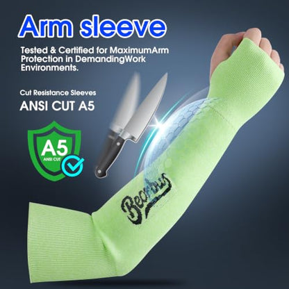 ANSI A5 Cut Resistant Arm Sleeves for Men Women - color: Green, size: Large