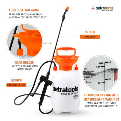 PetraTools HD101 Garden Pump Sprayer, 52-in Long Hose & 2 Nozzles, 1 Gallon - size: 1 Gallon