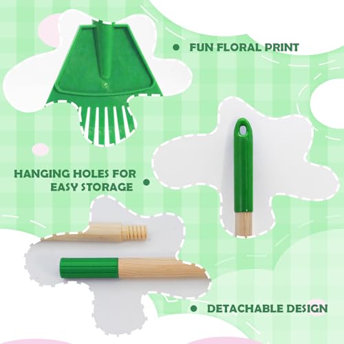 Kids Leaf Rake - 3-Section Adjustable Handle, Lightweight, Wood & Plastic, Small Garden Tool for Children (Blue+Green) - color: Blue+Green