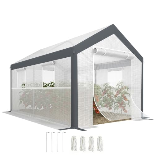 Outsunny 12' x 7' x 7' Greenhouse Walk-in Tunnel PE Cover Steel Frame White - size: 12' x 7' x 7', style: Modern