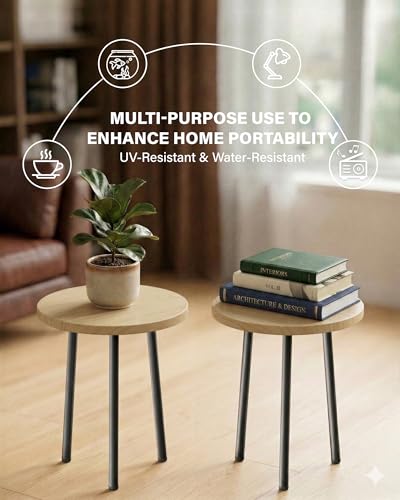 Plant Stand Indoor 2 Pack: Plant Table 14'' Wooden & Metel Plants Stool - color: Burlywood, size: 14"&14"