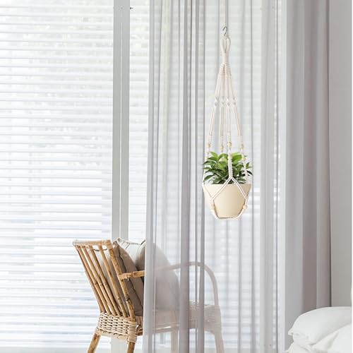 35 Inch Macrame Plant Hanger Indoor Hanging Plant Holder Ivory 1Pc